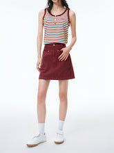 Women's Burgundy High-Waist A-Line Denim Skirt